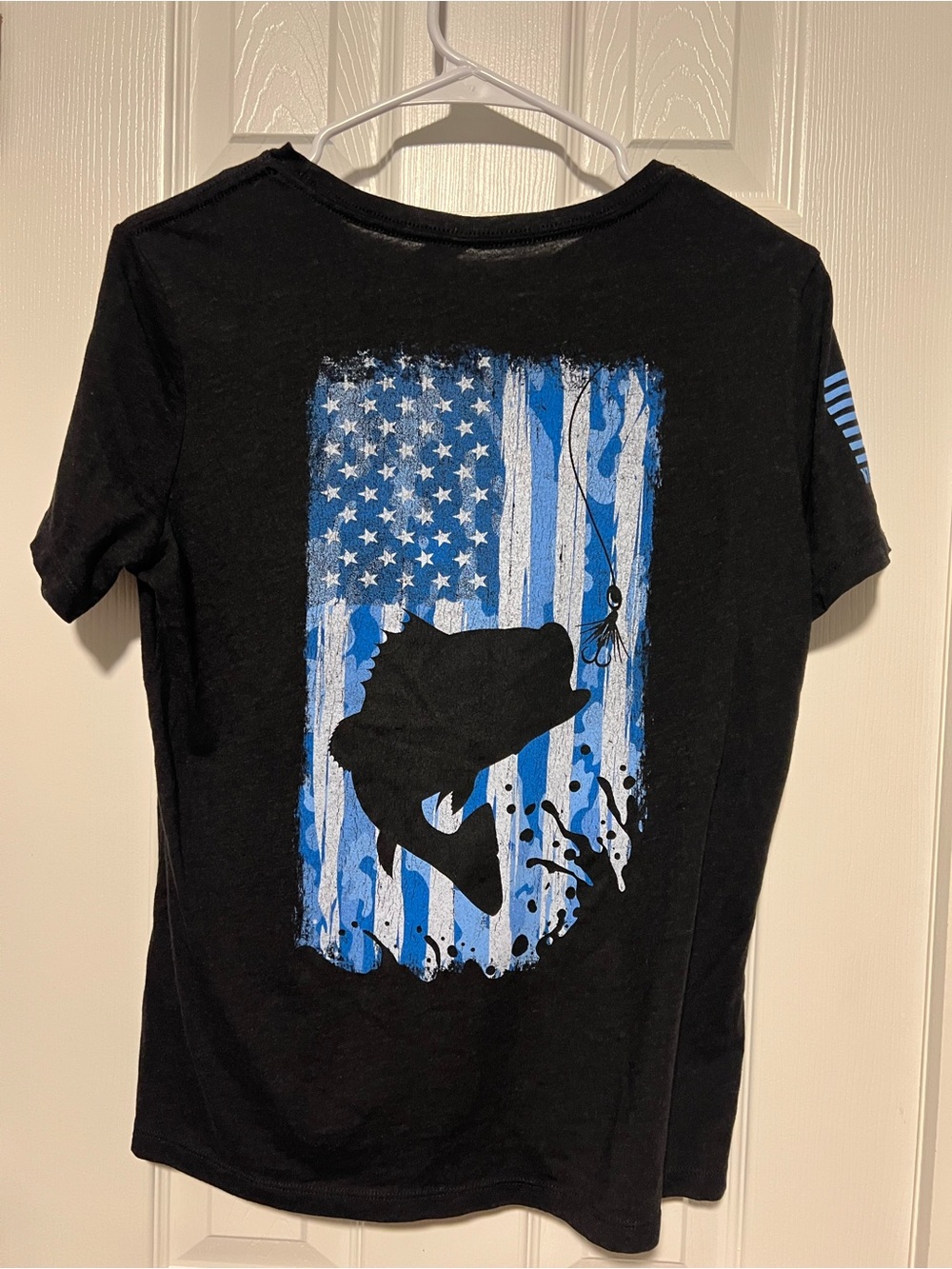 Nine Line Apparel Black Tee with Light Blue Fish Graphic